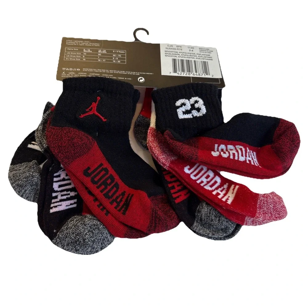 Baby and Toddler Boys Core Jumpman Ankle Socks, Pack of 6‎ Size 2-4